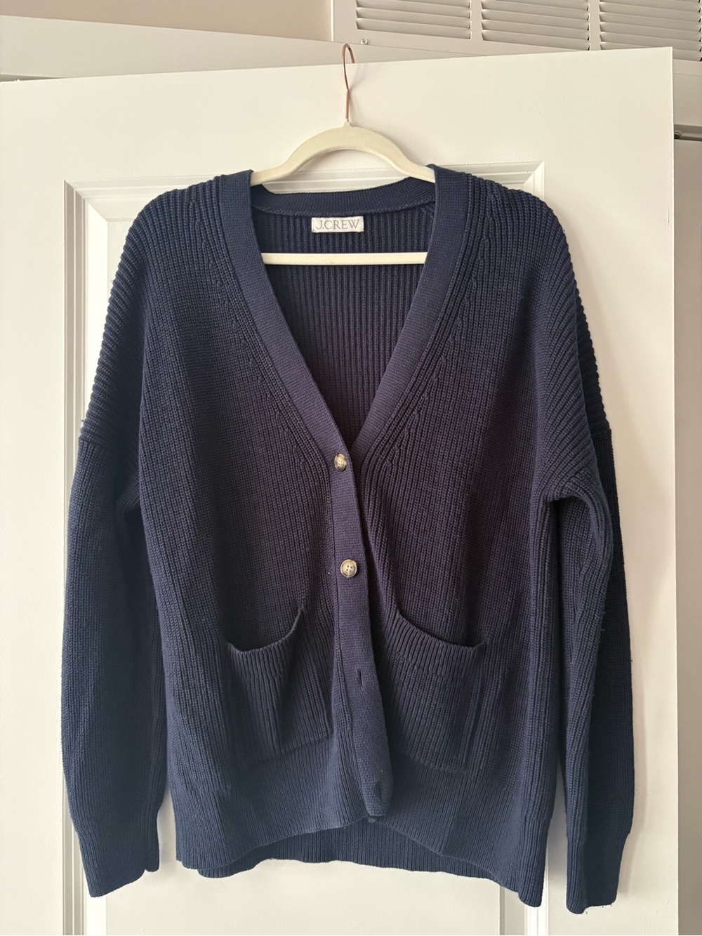 J. Crew Navy Chunky Ribbed V-Neck Button Cardigan